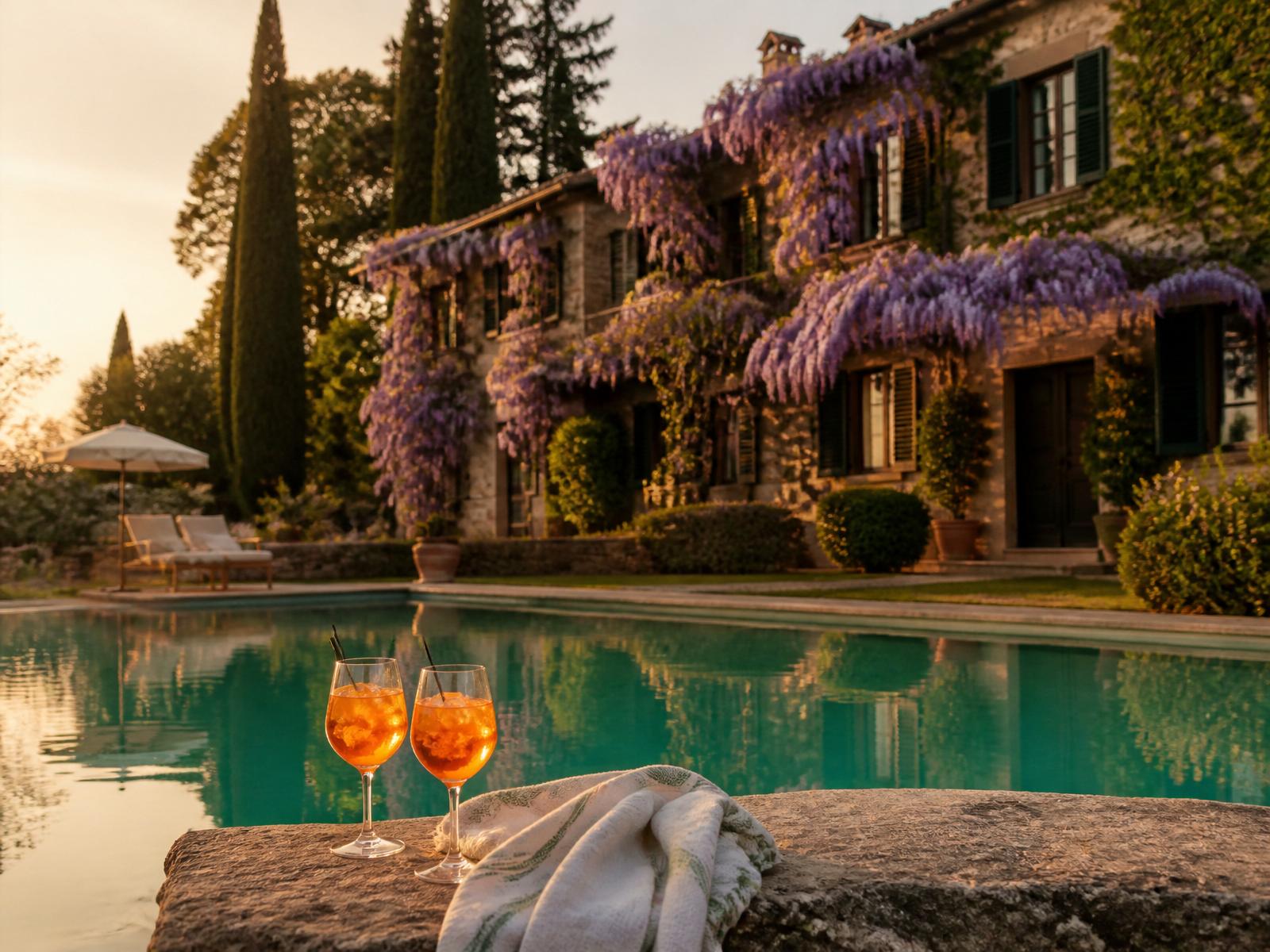 Piscina di Villa Glicini a Torino con aperitivi al tramonto