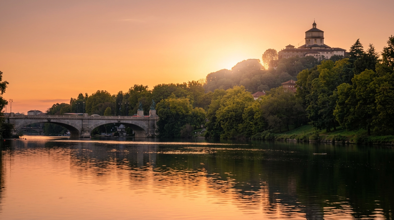 Tramonto sul Parco del Valentino visto dal risciò